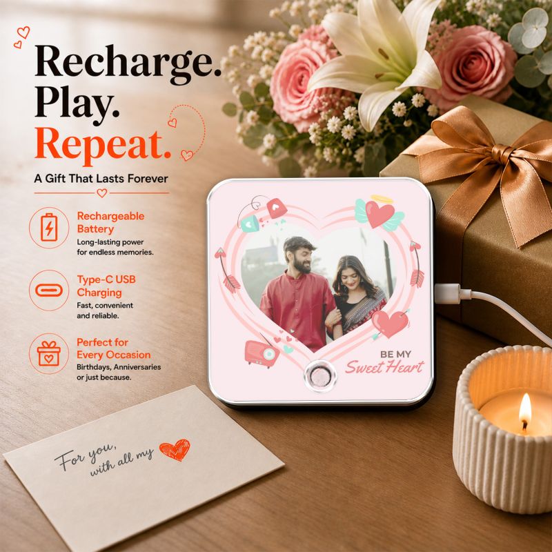Customisable Musical Fridge Magnetic Photo Frame with Custom Song and Text Heart Theme Romantic Gift Unique Anniversary, Birthday & Valentine’s Day Gift for Couples